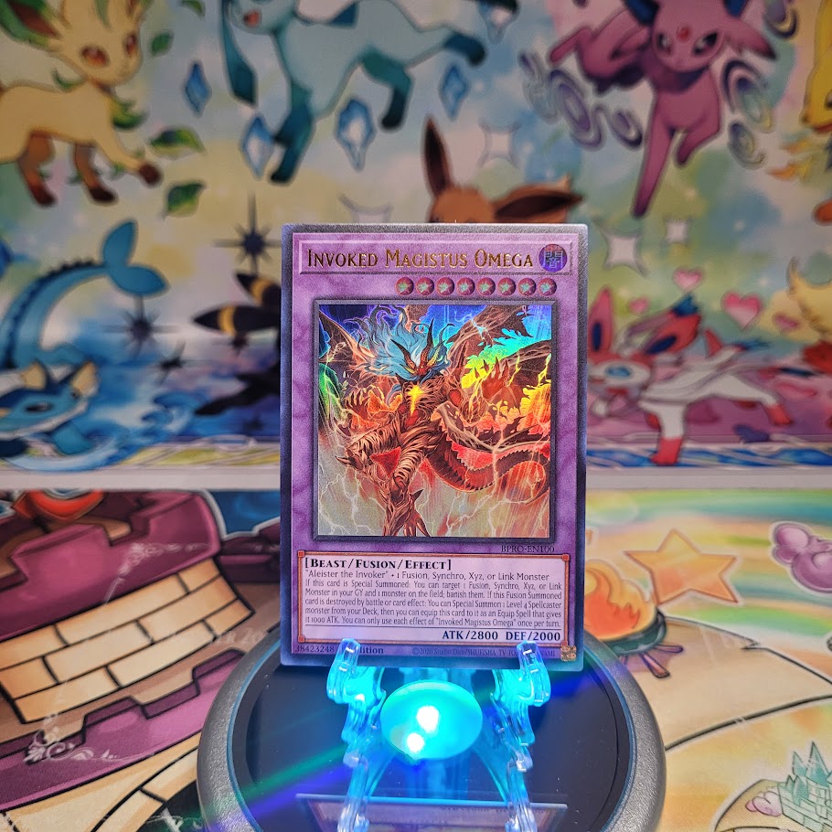 An Ultra Rare "Invoked Magistus Omega" card from the Yugioh Set: Burst Protocol (BPRO).