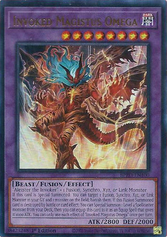 An Ultra Rare "Invoked Magistus Omega" card from the Yugioh Set: Burst Protocol (BPRO).