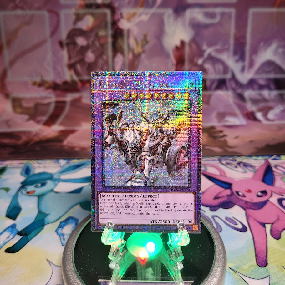 A Quarter Century Secret Rare "Invoked Mechaba" card from the Yugioh Set: Quarter Century Stampede (RA04).