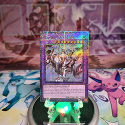 A Quarter Century Secret Rare "Invoked Mechaba" card from the Yugioh Set: Quarter Century Stampede (RA04).