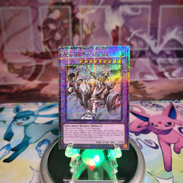 A Quarter Century Secret Rare "Invoked Mechaba" card from the Yugioh Set: Quarter Century Stampede (RA04).
