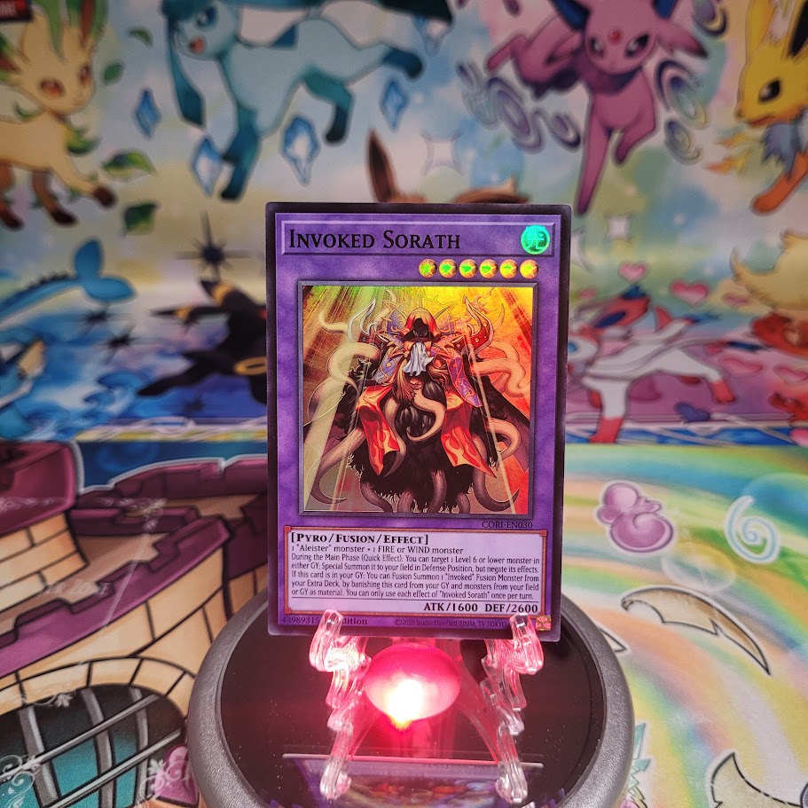 A Super Rare “Invoked Sorath” card from the Yugioh Set: Chaos Origins (CORI).