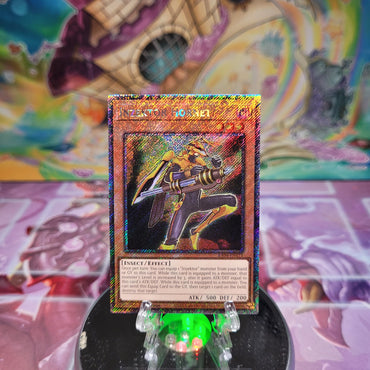 A Platinum Secret Rare "Inzektor Hornet" card from the Yugioh Set: Quarter Century Stampede (RA04).