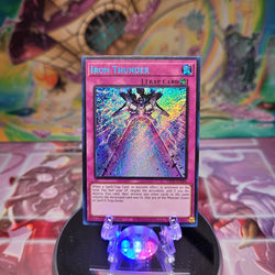 A Secret Rare "Iron Thunder" card from the Yugioh Set: Phantom Nightmare (PHNI).
