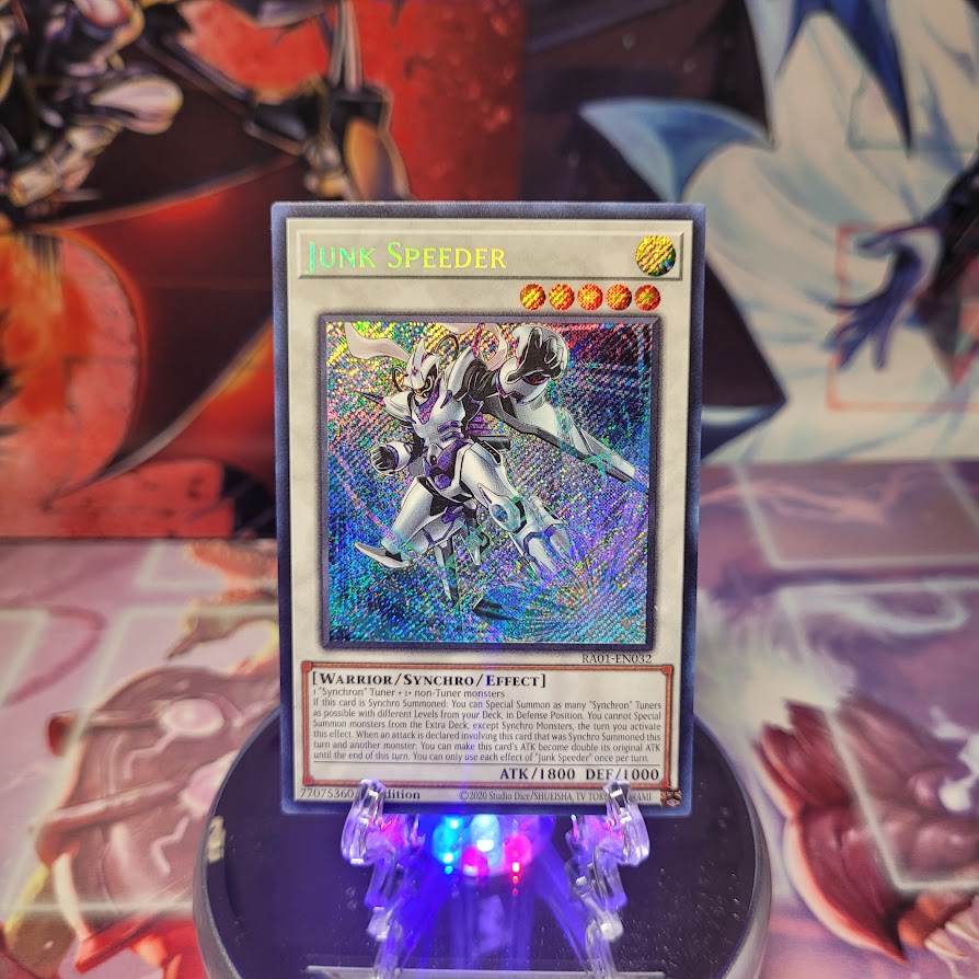 A Secret Rare "Junk Speeder" card from the Yugioh Set: Rarity Collection 1 (RA01).