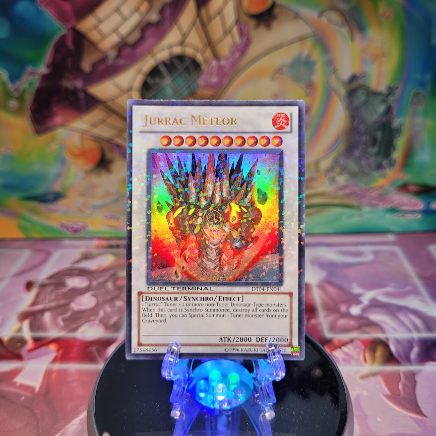 A Duel Terminal Ultra Rare "Jurrac Meteor" card from the Yugioh Set: Duel Terminal 4.