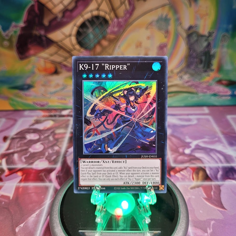 A Super Rare "K9-17 Ripper" card from the Yugioh Set: Justice Hunters (JUSH).