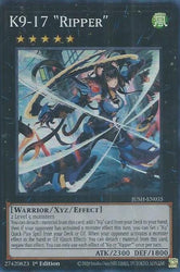 A Super Rare "K9-17 Ripper" card from the Yugioh Set: Justice Hunters (JUSH).