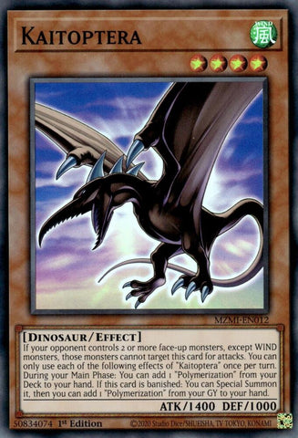 A Super Rare "Kaitoptera" card from the Yugioh Set: Maze of Millennia (MZMI).