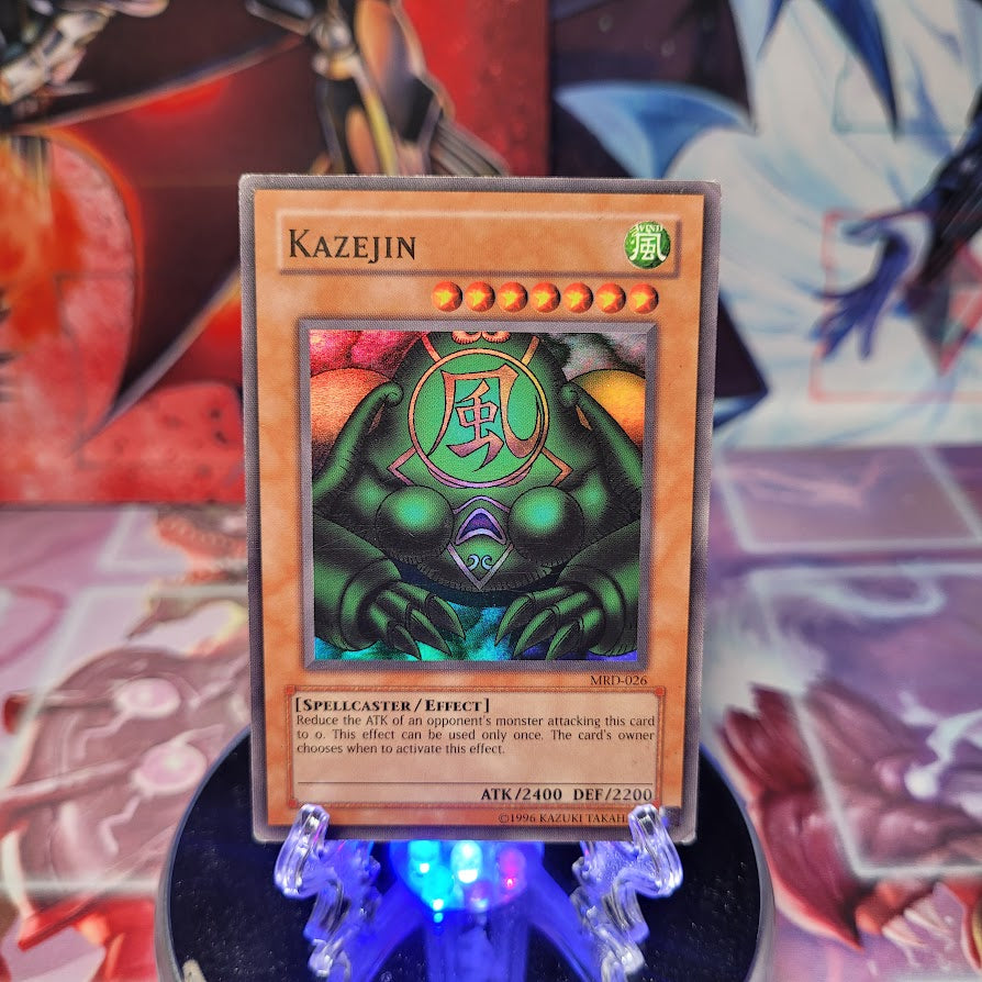 A Super Rare "Kazejin" card from the Yugioh Set: Metal Raiders (MRD).
