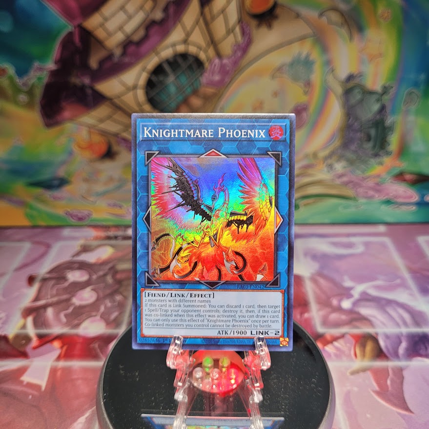 A Super Rare "Knightmare Phoenix" card from the Yugioh Set: Quarter Century Bonanza (RA03).