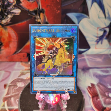 An Ultra Rare Alt Art "Knightmare Unicorn" card from the Yugioh Set: Rarity Collection 1 (RA01).