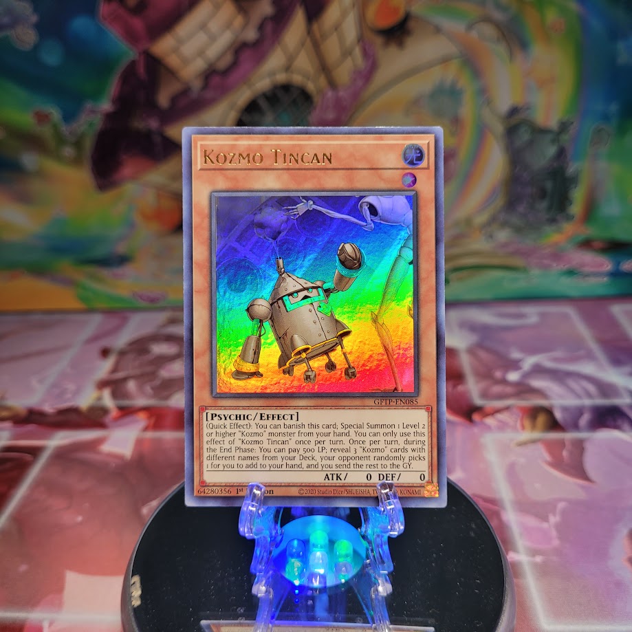 An Ultra Rare "Kozmo Tincan" card from the Yugioh Set: Ghosts From the Past (GFTP).