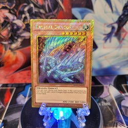 A Gold Secret Rare "Krystal Dragon" card from the Yugioh Set: The Dark Side of Dimensions: Movie Pack.