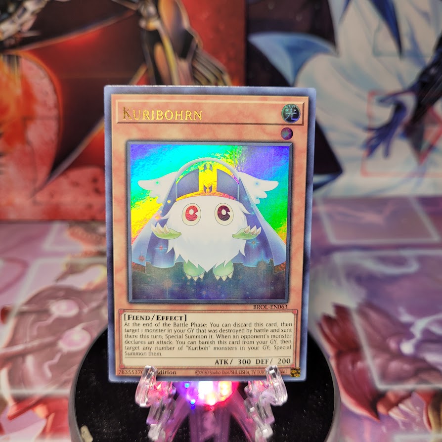  An Ultra Rare "Kuribohrn" card from the Yugioh Set: Brothers of Legend.