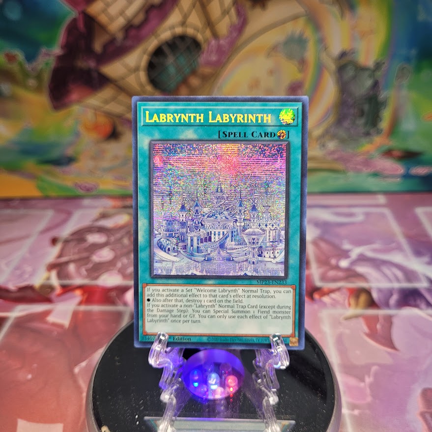 A Prismatic Secret Rare "Labrynth Labyrinth" card from the Yugioh Set: 25th Anniversary Tin: Dueling Heroes Mega-Tin Mega Pack.