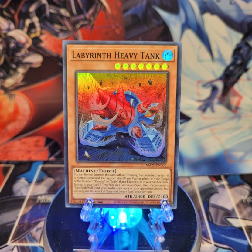 A Super Rare "Labyrinth Heavy Tank" card from the Yugioh Set: Maze of Memories.