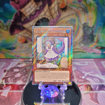 A Platinum Secret Rare "Laundry Dragonmaid" card from the Yugioh Set: Quarter Century Bonanza (RA03)