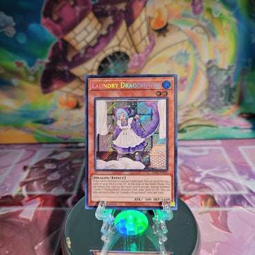  A Secret Rare "Laundry Dragonmaid" card from the Yugioh Set: Quarter Century Bonanza (RA03).