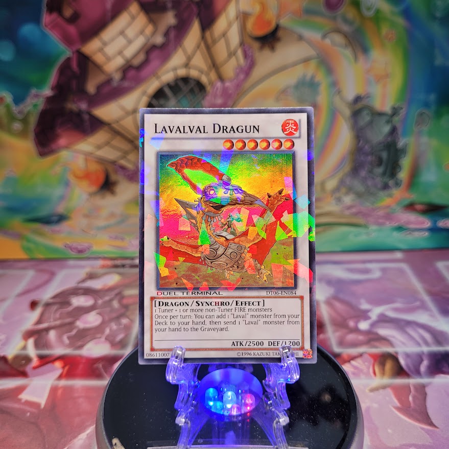 A Duel Terminal Super Rare "Lavalval Dragun" card from the Yugioh Set: Duel Terminal 6 (DT06).