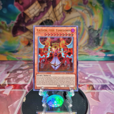 An Ultra Rare "Lazion, the Timelord" card from the Yugioh Set: Battles of Legend: Relentless Revenge.