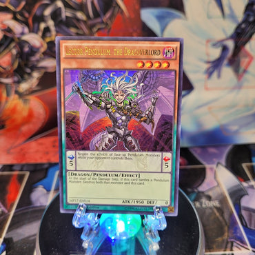 An Ultra Rare "Lector Pendulum, the Dracoverlord" card from the Yugioh 2017 Mega-Tins Mega Pack.