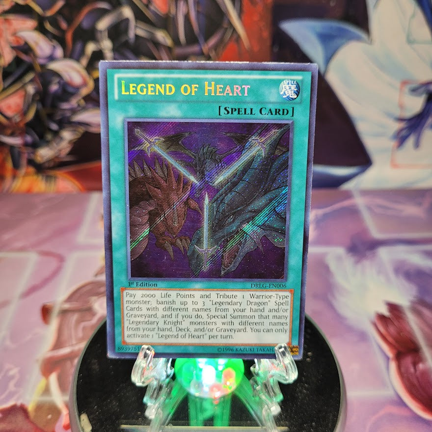 A Secret Rare "Legend of Heart" card from the Yugioh Set: Dragons of Legend: The Complete Series.