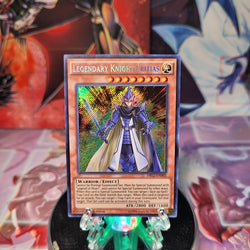 A Secret Rare "Legendary Knight Critias" card from the Yugioh Set: Dragons of Legend 2 (DRL2).