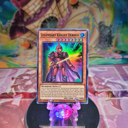 An Ultra Rare Green "Legendary Knight Hermos" card from the Yugioh Set: Dragons of Legend: The Complete Series (DLCS).