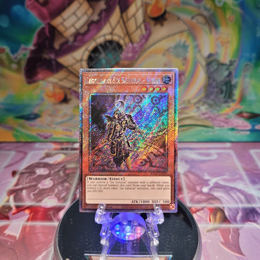 A Platinum Secret Rare "Legendary Six Samurai - Kizan" card from the Yugioh Set: Quarter Century Bonanza (RA03)