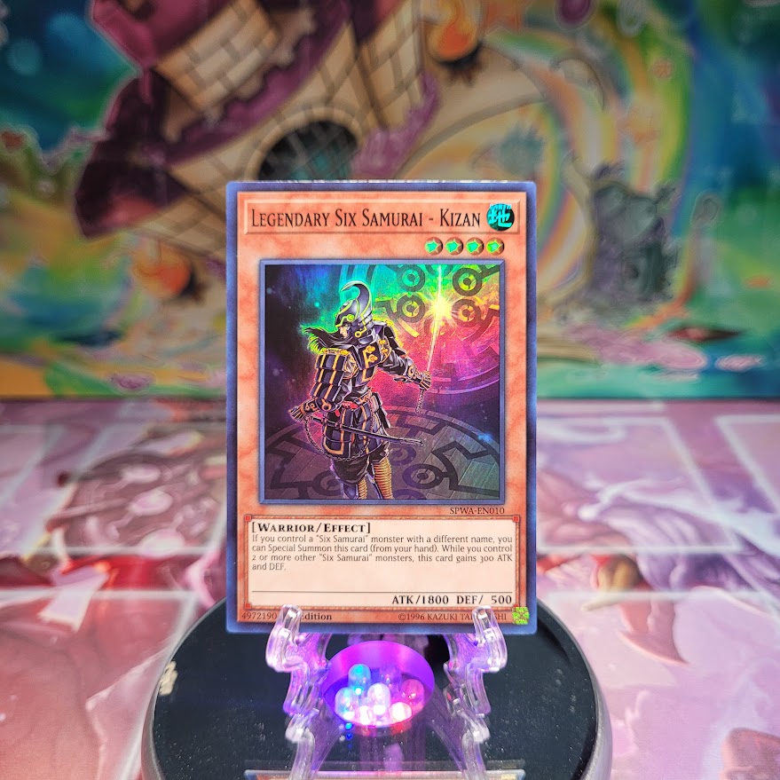 A Super Rare "Legendary Six Samurai - Kizan" card from the Yugioh Set: Spirit Warriors (SPWA).
