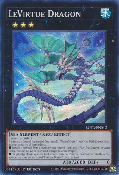 A Super Rare "Levirtue Dragon" card from the Yugioh Set: Rage of the Abyss (ROTA).