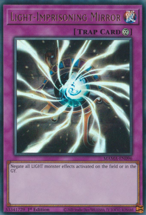 An Ultra Rare "Light-Imprisoning Mirror" card from the Yugioh Set: Magnificent Mavens (MAMA).