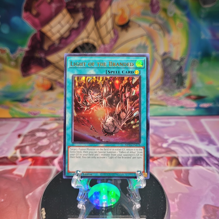 An Ultra Rare "Light of the Branded" card from the Yugioh Set: 25th Anniversary Tin: Dueling Mirrors.