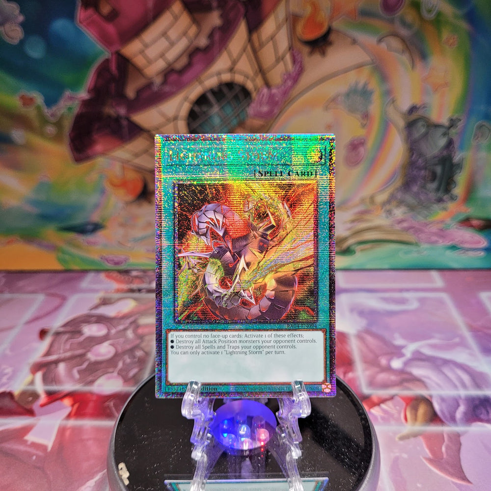 A Quarter Century Secret Rare "Lightning Storm" card from the Yugioh Set: Quarter Century Stampede (RA04).