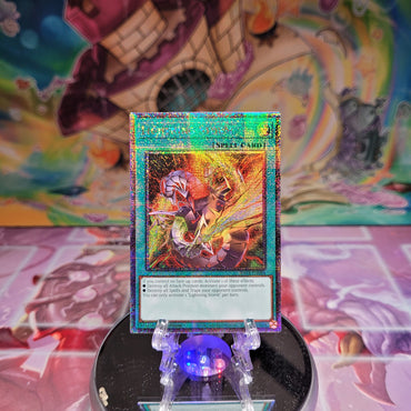 A Quarter Century Secret Rare "Lightning Storm" card from the Yugioh Set: Quarter Century Stampede (RA04).