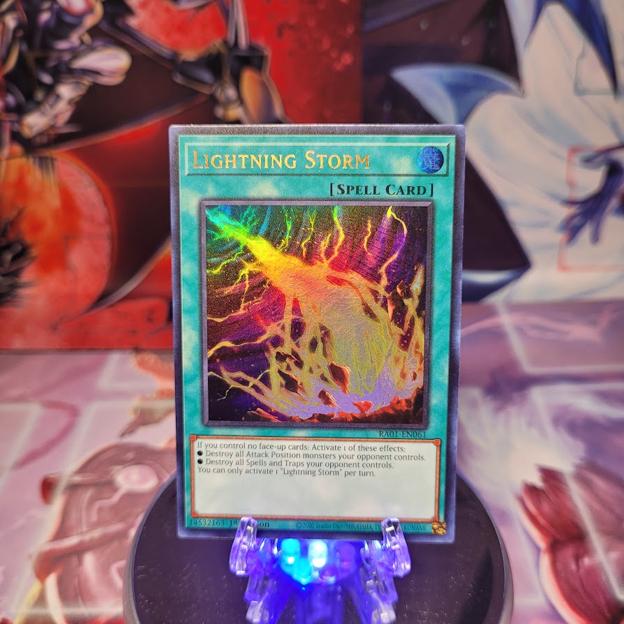 An Ultra Rare "Lightning Storm" card from the Yugioh Set: Rarity Collection 1 (RA01).