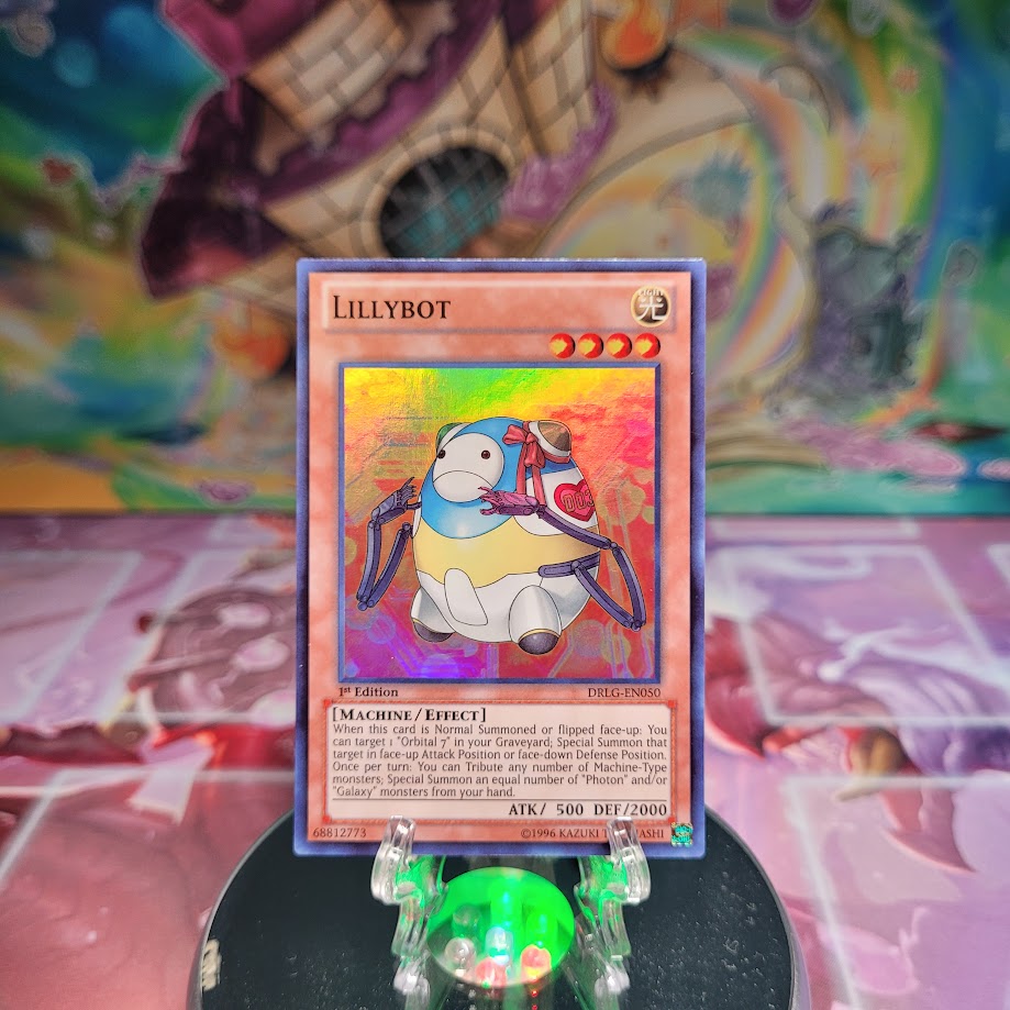 A Super Rare "Lillybot" card from the Yugioh Set: Dragons of Legend.