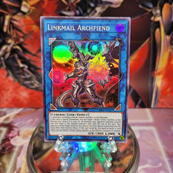 A Super Rare "Linkmail Archfiend" card from the Yugioh Set: Rising Rampage (RIRA).