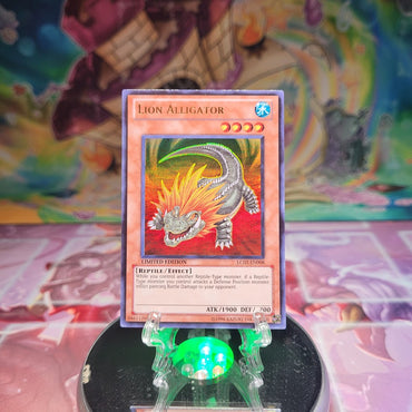 An Ultra Rare "Lion Alligator" card from the Yugioh Set: Legendary Collection 2.