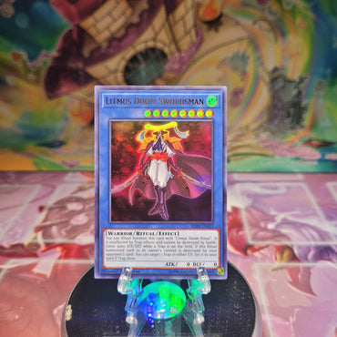 An Ultra Rare "Litmus Doom Swordsman" card from the Yugioh Set: Battles of Legend: Relentless Revenge. 