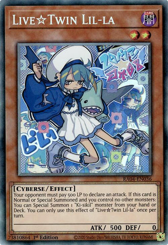 A Prismatic Collector's Rare "Live Twin Lil-La" card from the Yugioh Set: Quarter Century Stampede (RA04).