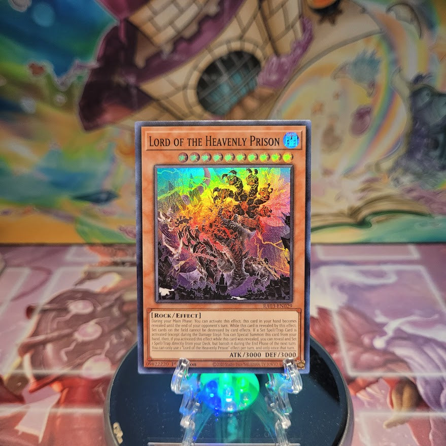 A Super Rare "Lord of the Heavenly Prison" card from the Yugioh Set: Quarter Century Bonanza (RA03).