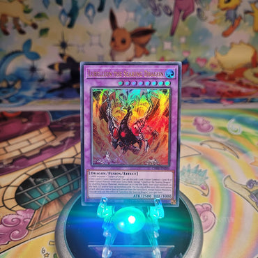 An Ultra Rare "Lubellion the Searing Dragon" card from the Yugioh Structure Deck: The Fallen & The Virtuous (CH01).
