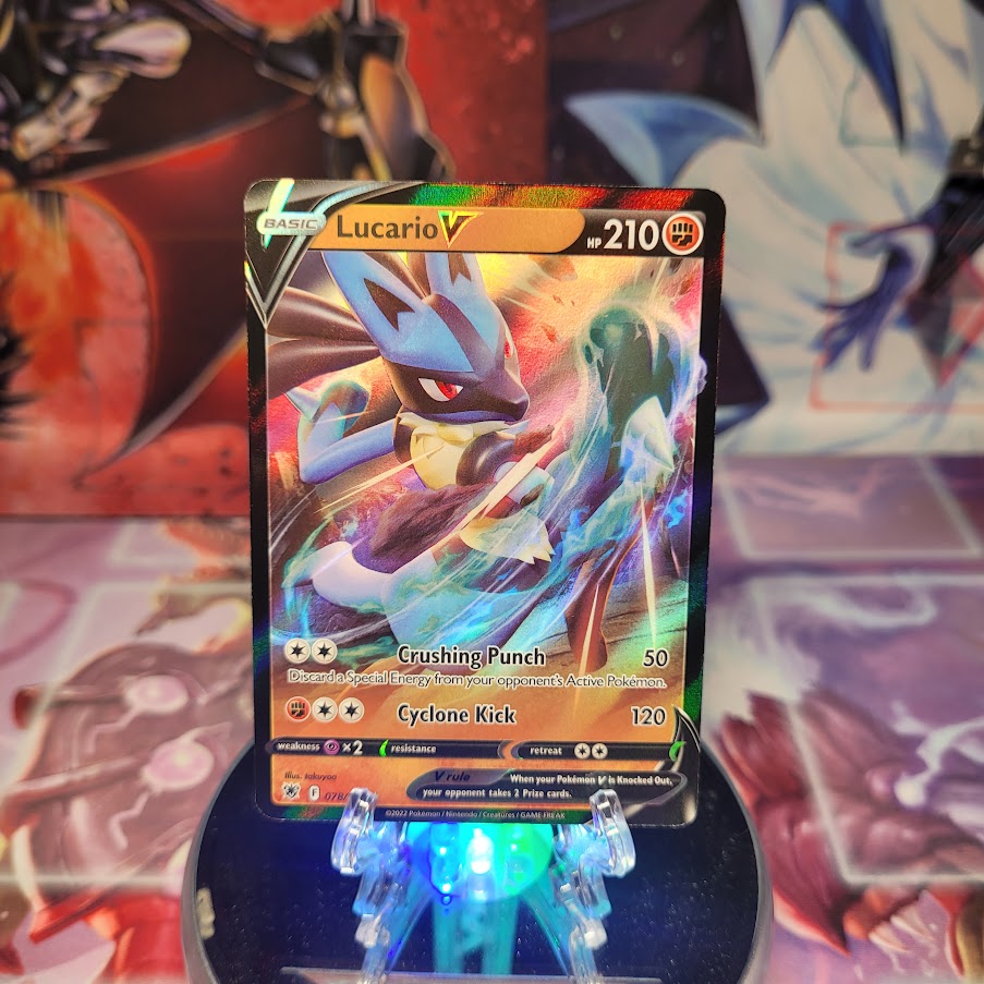 An Ultra Rare "Lucario V" (078/189) card from the Pokemon Set: Astral Radiance.