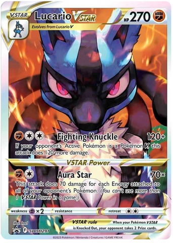 An Ultra Rare "Lucario Vstar" (SWSH291) card Promo 