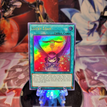 An Ultra Rare "Lucky Loan" card from the Yugioh Set: Battles of Legend: Hero's Revenge (BLHR).