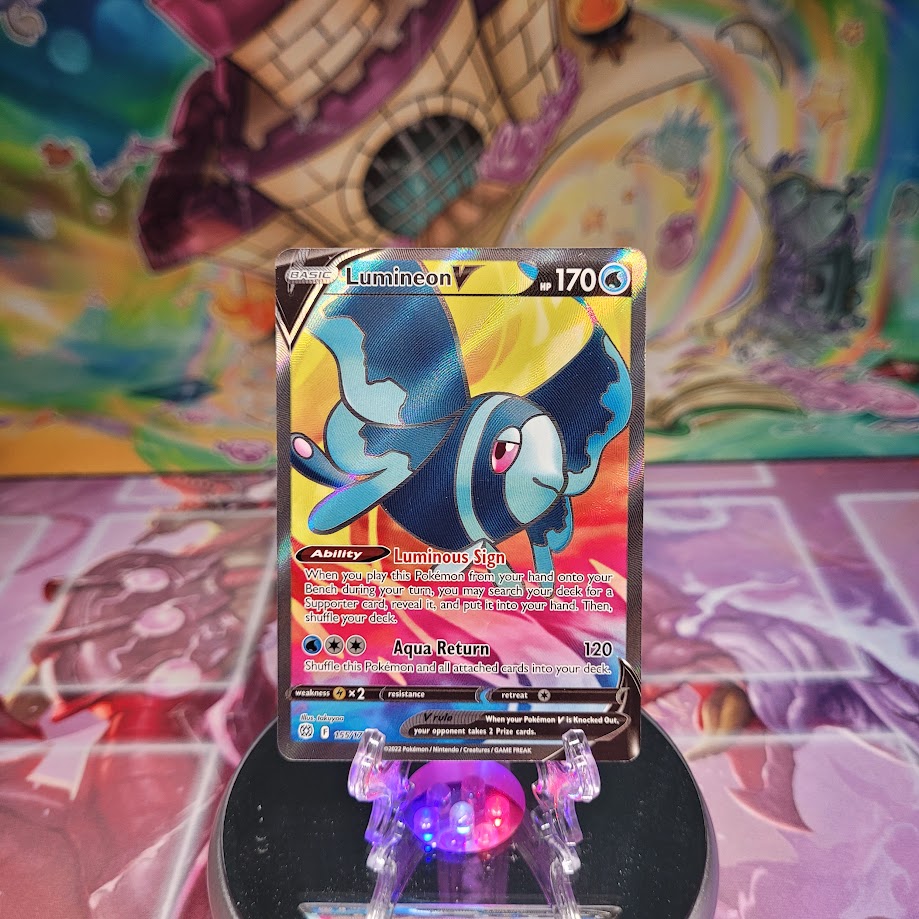 An Ultra Rare "Lumineon V" (155/172) card from the Pokemon Set: Brilliant Stars.