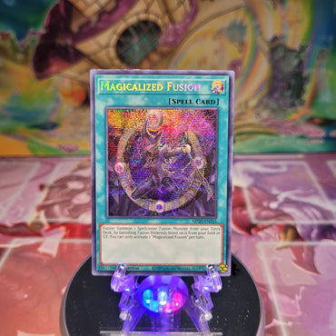 A Prismatic Secret Rare "Magicalized Fusion" card from the Yugioh 2020 Mega-Tin Mega Packs.