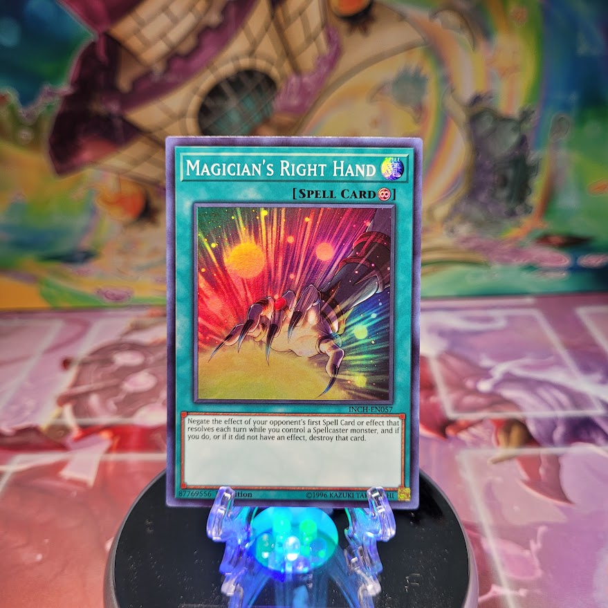  A Super Rare "Magician's Right Hand" card from the Yugioh Set: The Infinity Chasers.